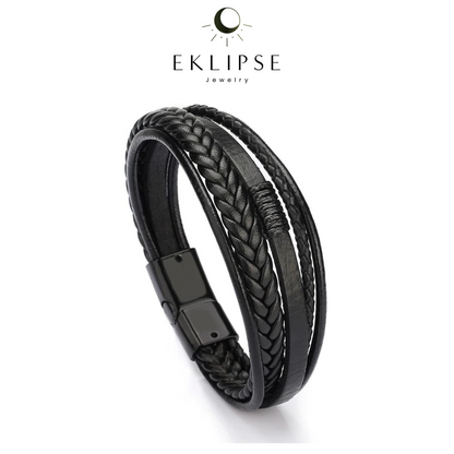 Pulsera "Medianoche" ® Cuero Negro — joyería artesanal Eklipse plata 925