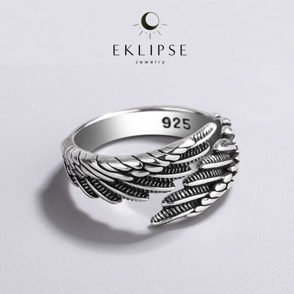 Anillo Ala del Destino plata 925 ajustable — vista superior con alas talladas