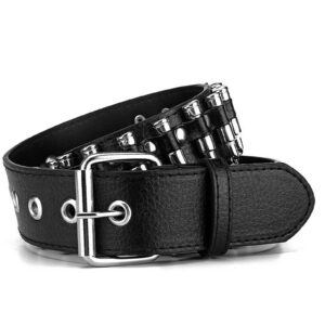 Women Men Waist Belt Punk Bullets Rivet Studded Imitation Leather Belt Hip Hop Rivet Belt for Jeans Black — joyería artesanal Eklipse plata 925